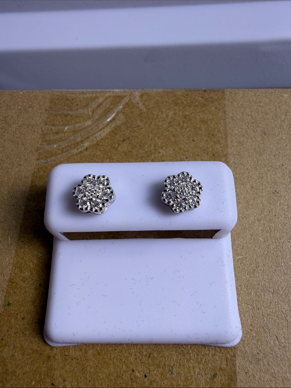 Silver Floral Cluster Stud Earrings - Sparkling Silver Tone